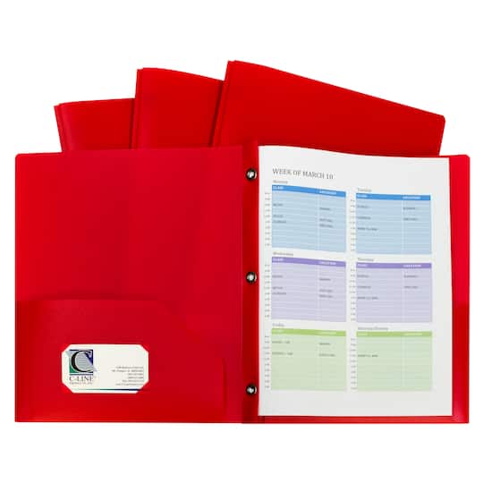 10 Packs: 10 ct. (100 total) C-Line&#xAE; Red Two-Pocket Heavyweight Poly Portfolio Folder with Prongs